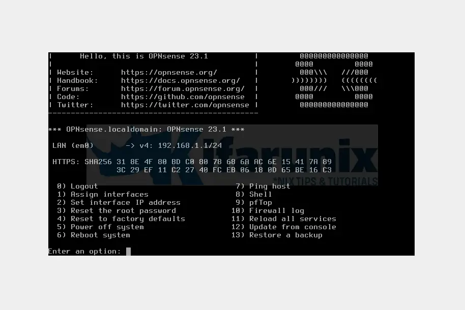 How to Install OPNsense on VirtualBox 10 opnsense console